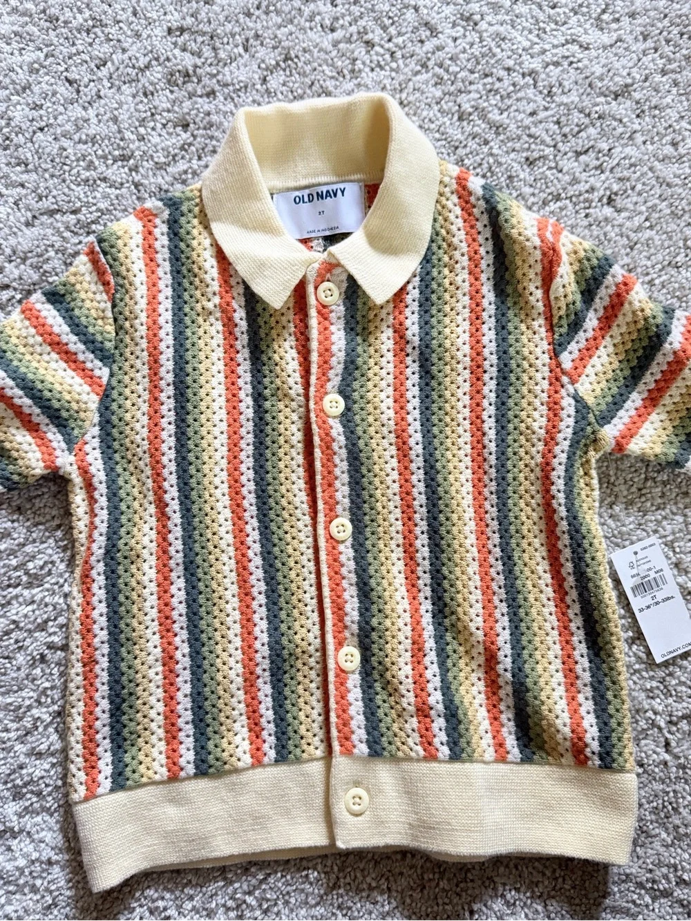 Old Navy Yellow Multicolor Striped Knit Button-Front Shirt